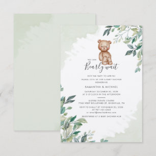 Paar-Baby-Shower-Bär-kaum-warten-Eukalyptus-Laubwe Einladung
