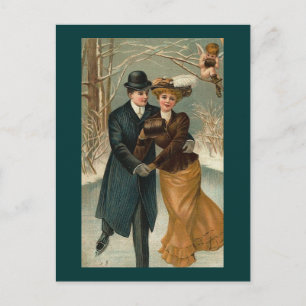 Paar beim Eislaufen, eine vintage Szene Postkarte
