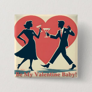 Paar beim Tanzen im Mid-Century-Valentinsgruß-Stil Button