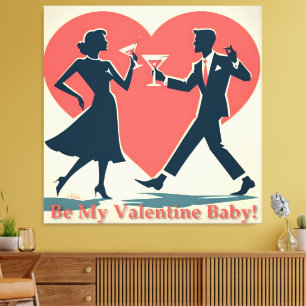 Paar beim Tanzen im Mid-Century-Valentinsgruß-Stil Leinwanddruck