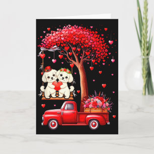 Paar Bichon Frises Valentinstag Herzen Baum Pickup Karte