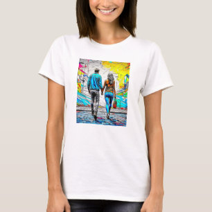 Paar, das Händchen hält, urbane Straßenkunst T-Shirt