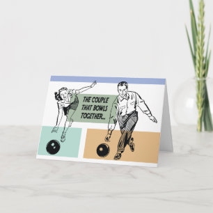 Paar, das zusammen bowlt, lustiger Bowling-Mehrzwe Karte