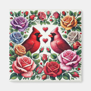 Paar der Kardinal Amid Vibrant Rose Magnet