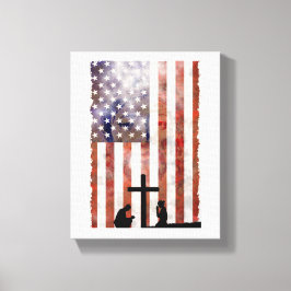 Paar, die am Kreuz beten. Flagge, Jesus Hintergrun Leinwanddruck