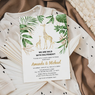 Paar Dschungel-Safari-Grün & Gold-Baby-Party Einladung