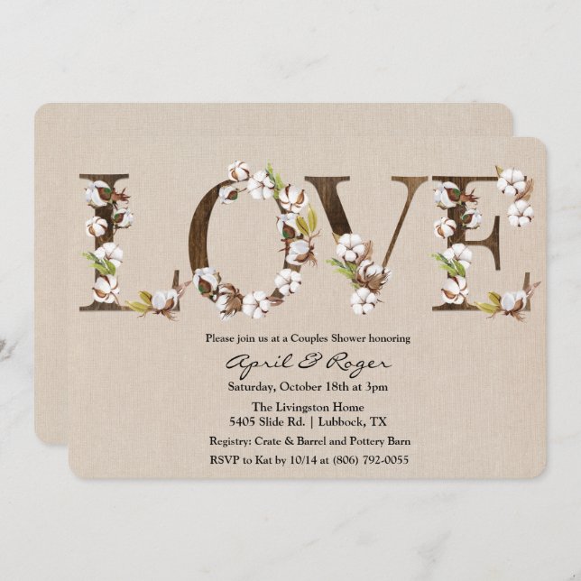 Paar Dusche Cotton Alphabet Einladung (Vorne/Hinten)