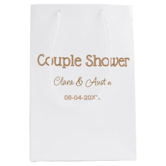 Paar Dusche Name Datum braun pink Pastell Hochzeit Mittlere Geschenktüte