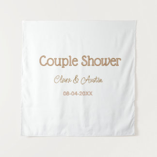 Paar Dusche Name Datum braun pink pastell Hochzeit Wandteppich