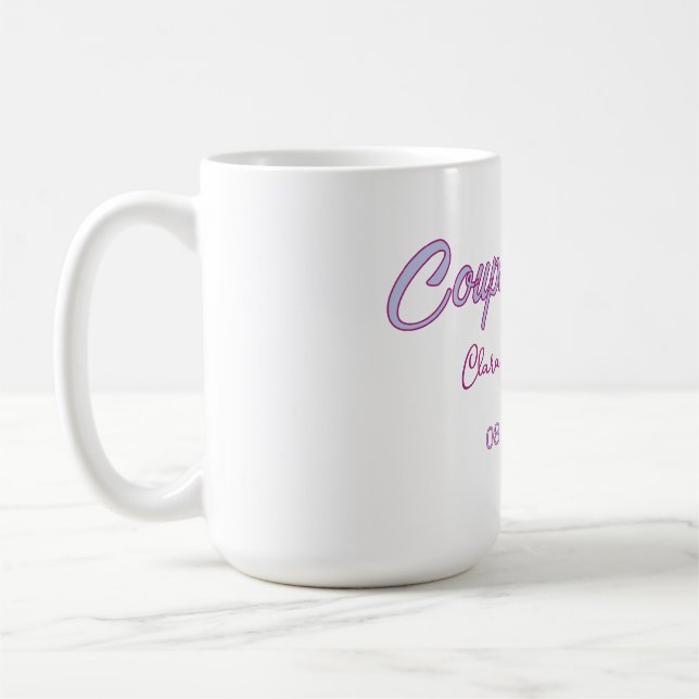 Paar Dusche Name Datum grau trendy einfach rosa Kaffeetasse (Links)