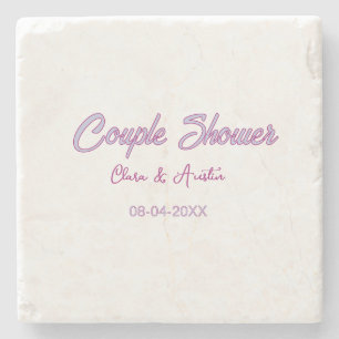 Paar Dusche Name Datum grau trendy einfach rosa Steinuntersetzer