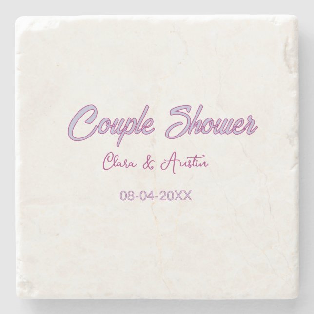 Paar Dusche Name Datum grau trendy einfach rosa Steinuntersetzer (Vorderseite)