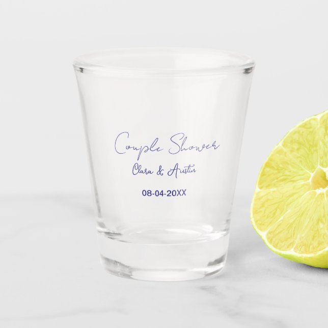 Paar Dusche Name Datum lila trendy einfache Minim Schnapsglas (Vorderseite)