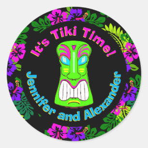 Paar-Dusche Tiki Zeit Runder Aufkleber
