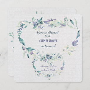 Paar Dusche Wasserfarbe Blauen Blumen Rahmen Einladung