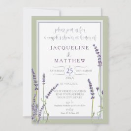 Paar-Duschewatercolor-Lavendel-Blumen-Skript Einladung