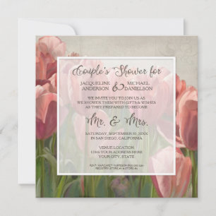 Paar Duschkoralle Tulip Blumenholz Hochzeit Einladung