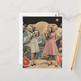 Paar Elefantendamen Surrealer Frühstück-Collage Postkarte