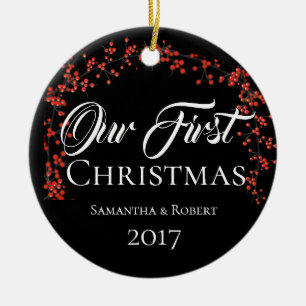 Paar-erstes Weihnachten mit Namen u. Datum - Keramikornament