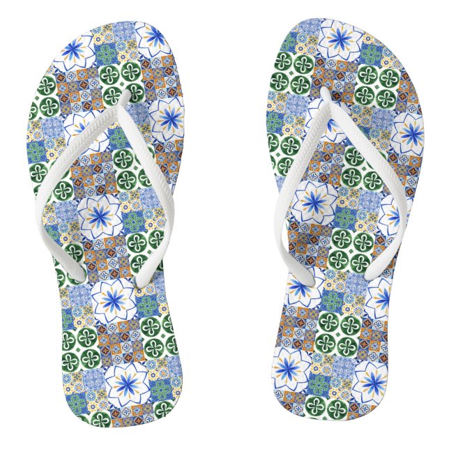 Paar Flip Flops Portugiesische Fliesen (Fußbett)