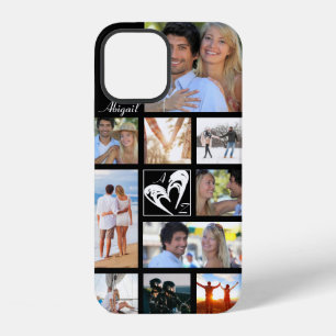Paar-Foto-Collage Herz Liebe Initialen Jede Farbe iPhone 12 Hülle