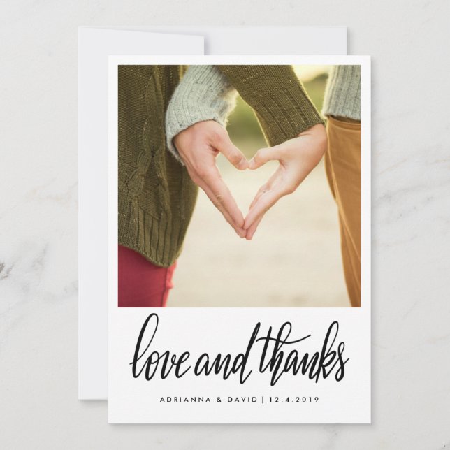 Paar-Foto-Hochzeits-Liebe und Dank-Skript Dankeskarte (Vorderseite)