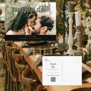 Paar-Foto Sage Modern Save-the-Date-Hochzeitseinla Ankündigungspostkarte