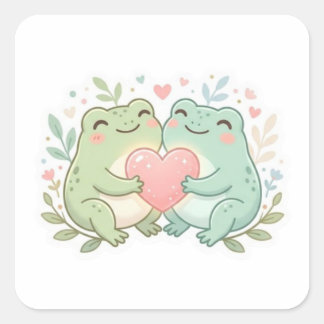 Paar Frosch Aufkleber Süß Zwei Frösche Liebe Herz