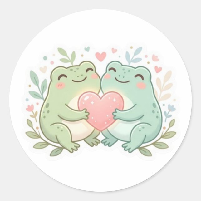 Paar Frosch Aufkleber Süß Zwei Frösche Liebe Herz  (Vorderseite)