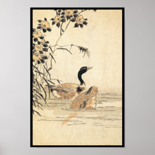 Paar Gänse mit Kamelien Vintager japanischer Kunst Poster