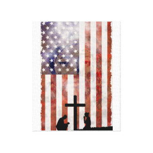 Paar Gebet am Kreuz. Flagge, Jesus Hintergrund Leinwanddruck