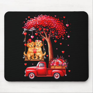 Paar Golden Retriever Valentine Herzen Baum Bild Mousepad