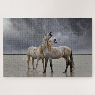 Paar Hengste des Camargue-Pferdes, Südfrankreich Puzzle