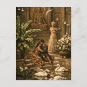 Paar im Schwanengarten Retro-Orientalismus Feiertagspostkarte