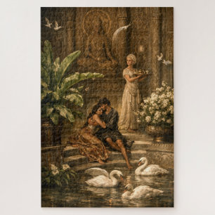Paar im Schwanengarten Retro-Orientalismus Puzzle