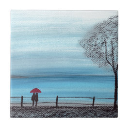 Paar in Liebe mit rotem Schirm Fliese