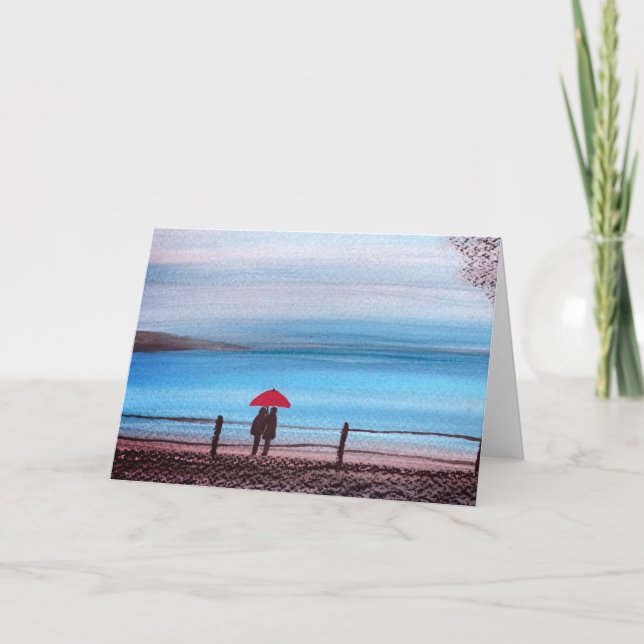Paar in Liebe mit rotem Schirm Karte (Vorderseite)