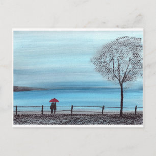 Paar in Liebe mit rotem Schirm Postkarte