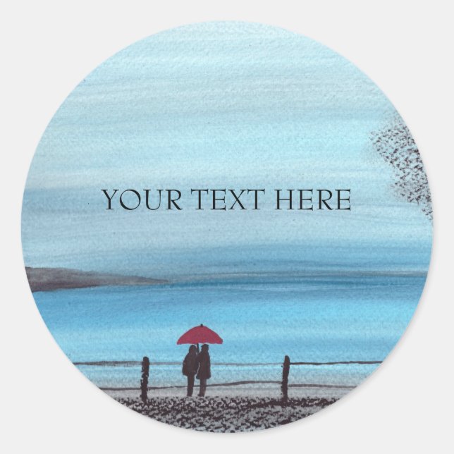 Paar in Liebe mit roter Schirmkarte Runder Aufkleber (Vorderseite)