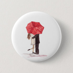 Paar in Liebe unter rotem Schirm Button
