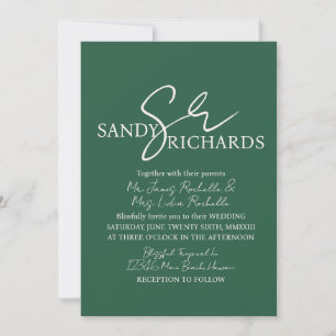 Paar Initialen Verde Script Hochzeit Einladung