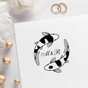 Paar japanischer Koi-Fische Hochzeitsmonogramm Gummistempel