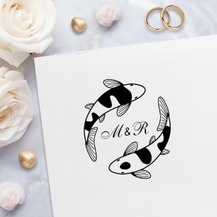 Paar japanischer Koi-Fische Hochzeitsmonogramm Permastempel