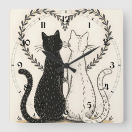 Paar Katzen in Liebe mit Blumenkohl Quadratische Wanduhr