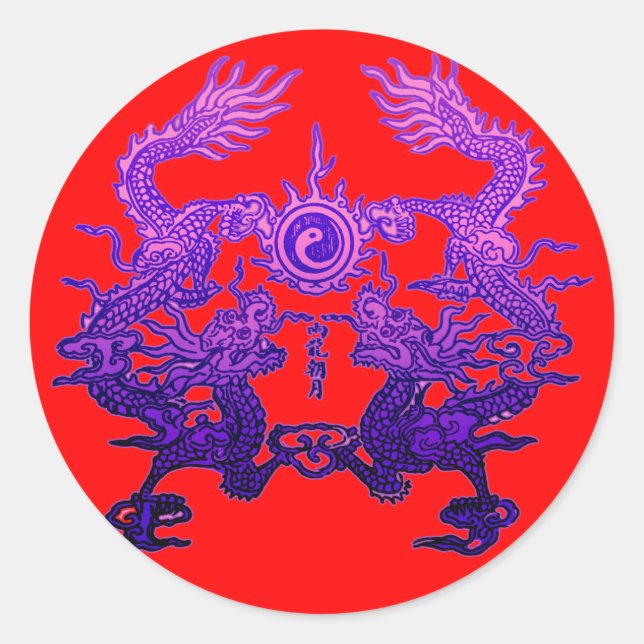 Paar Lila Drachen auf Geschenke und Bekleidung Runder Aufkleber (Vorderseite)