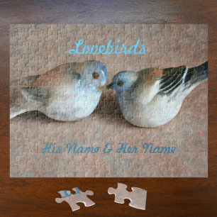 Paar Lovebirds mit Seinen und ihren Namen Puzzle