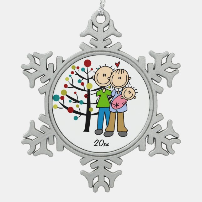 Paar mit Baby Girl Snowflake Ornament (Vorderseite)