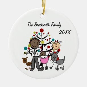 Paar mit Baby Girl Two Dogs Keramik Ornament