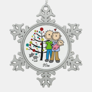 Paar mit Baby Girl und Cat Snowflake Ornament