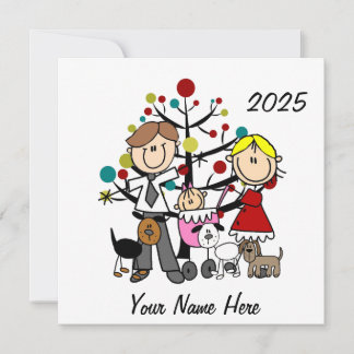 Paar mit Baby Mädchen drei Hunde Keramik-Ornament
